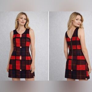 Vintage Vida Clothing Red Plaid Windowpane Sleeveless Dress Back Zip Sz 12